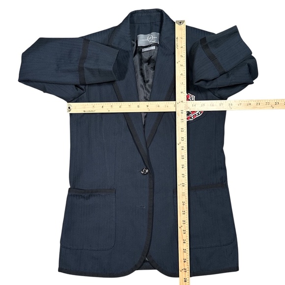 Alexander McQueen Wool Cotton Blue Striped Logo Patch Blazer Jacket Womens 40 - Picture 11 of 11
